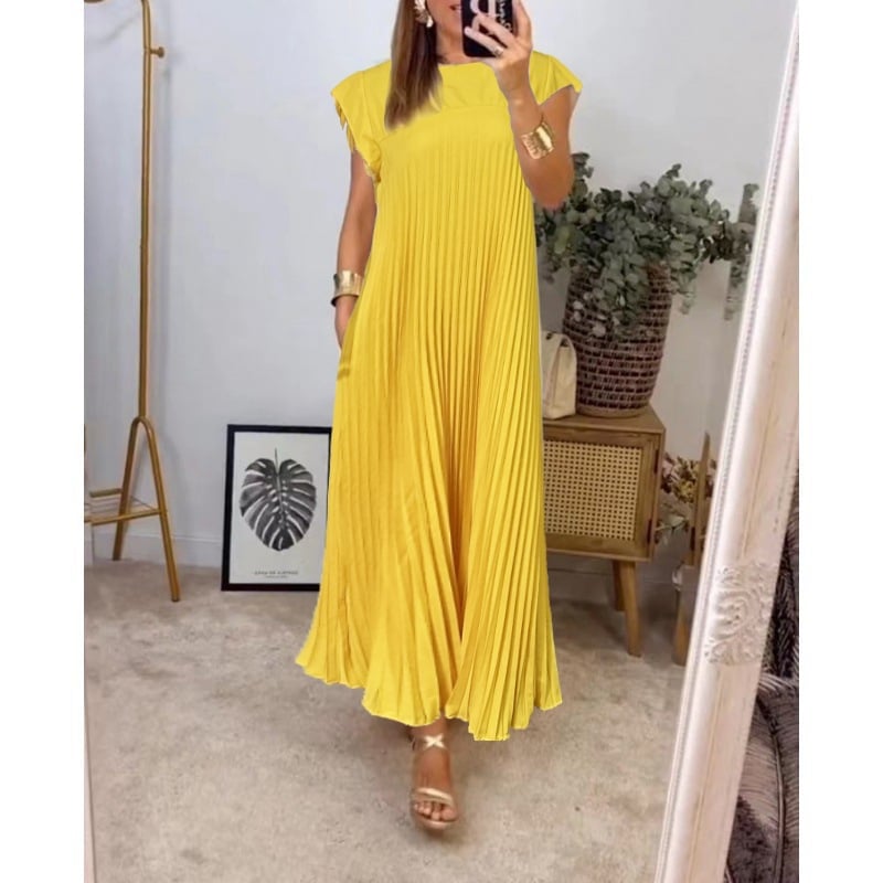 Women Pleated Simple Solid Colour Dress