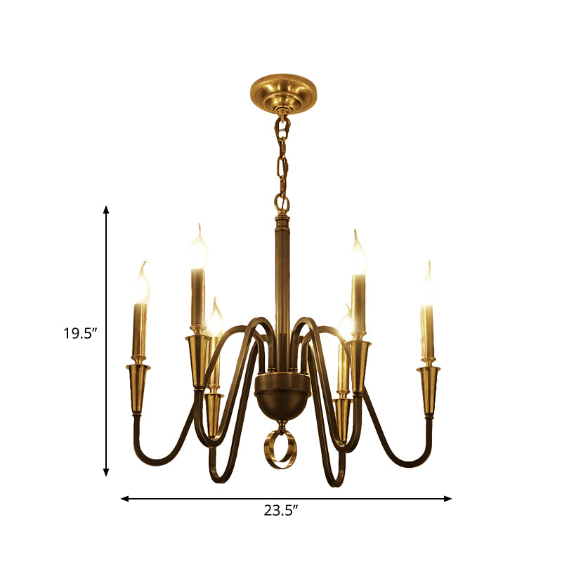 Brass Candle Ceiling Pendant Light Traditional Metal 6/8 Lights Living Room Chandelier Light Fixture