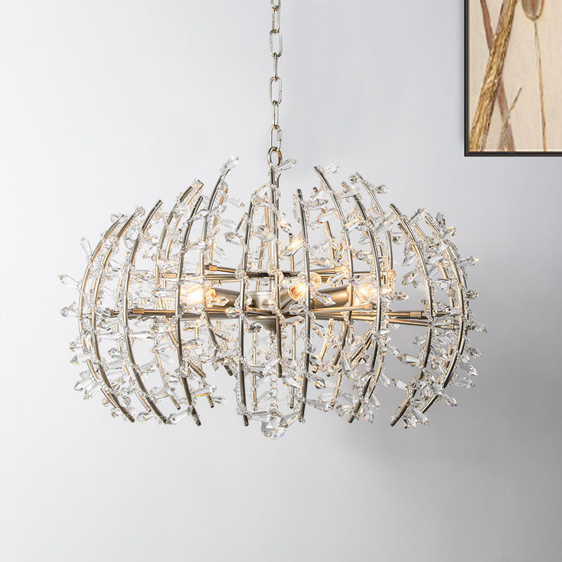 Caged Dining Room Chandelier Pendant Light Traditional Crystal 5 Lights Silver Ceiling Lamp