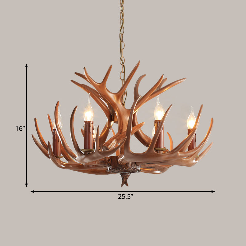 6/8 Lights Resin Chandelier Pendant Lighting Countryside Brown Branch Restaurant Ceiling Hang Fixture