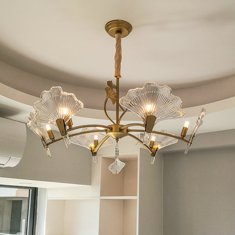 6/8 Leuchten Blatt förmige Decke Kronleuchter Rustikale Messing Kristall hängende Anhänger Licht für Wohnzimmer