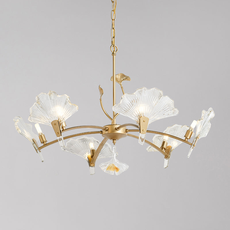 6/8 Lights Leaf-Shaped Ceiling Chandelier Rustic Brass Crystal Hanging Pendant Light for Living Room