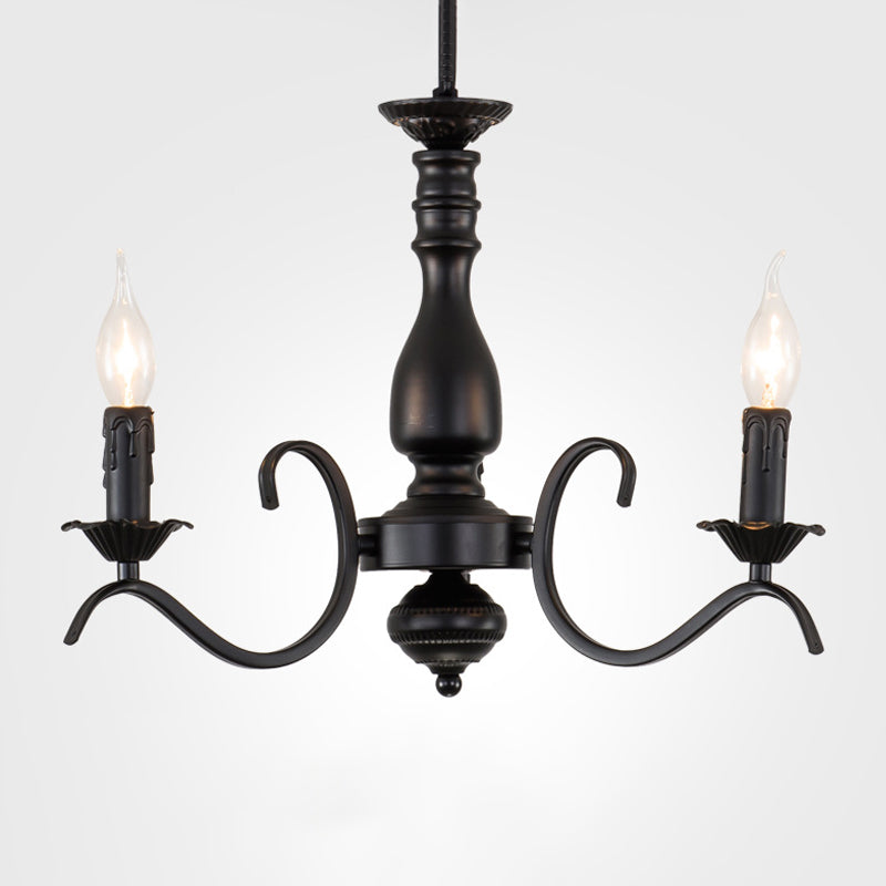 Metal Candle Shaped Ceiling Chandelier Antique 3/5/6 Lights Beedroom Hanging Pendant Light in Black