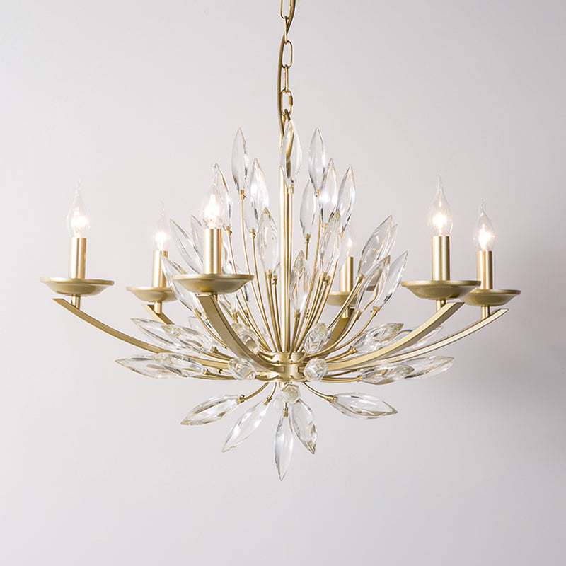 Candle Bedroom Pendant Chandelier Countryside Crystal 6/8 Lights Gold Hanging Ceiling Light