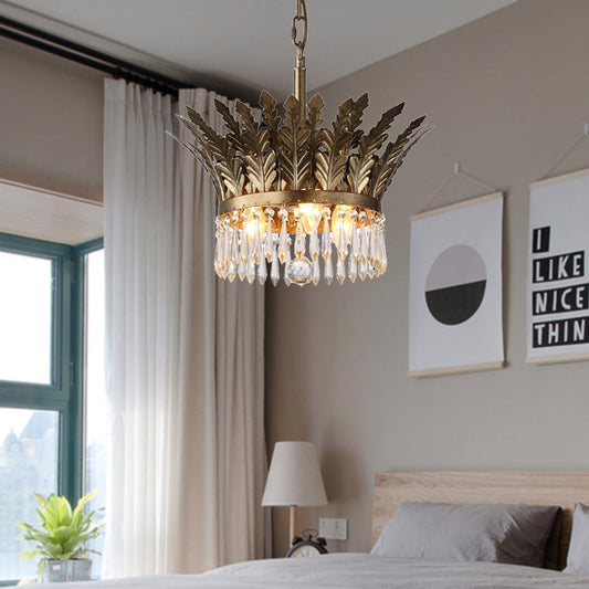 K9 Crystal 2-Tier Hanging Chandelier Traditional 3/4 Lights Gold/Antique Bronze Ceiling Lamp for Living Room