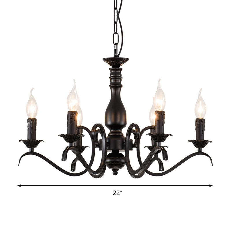 Metal Candle Shaped Ceiling Chandelier Antique 3/5/6 Lights Beedroom Hanging Pendant Light in Black