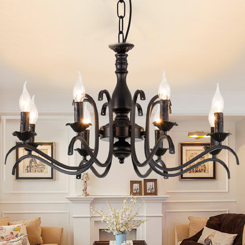 Metal Candle Shaped Ceiling Chandelier Antique 3/5/6 Lights Beedroom Hanging Pendant Light in Black