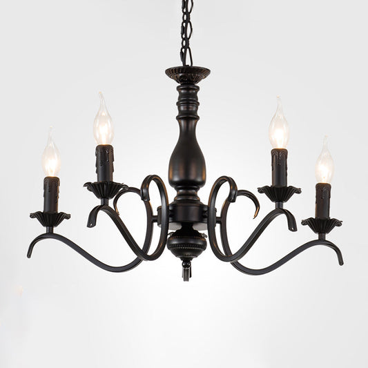 Metal Candle Shaped Ceiling Chandelier Antique 3/5/6 Lights Beedroom Hanging Pendant Light in Black