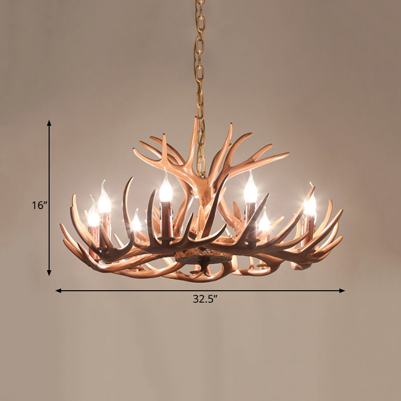 6/8 Lights Resin Chandelier Pendant Lighting Countryside Brown Branch Restaurant Ceiling Hang Fixture