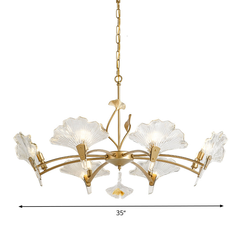 6/8 Lights Leaf-Shaped Ceiling Chandelier Rustic Brass Crystal Hanging Pendant Light for Living Room