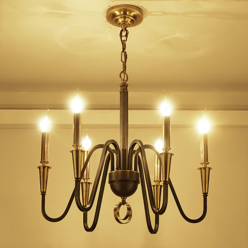 Brass Candle Ceiling Pendant Light Traditional Metal 6/8 Lights Living Room Chandelier Light Fixture