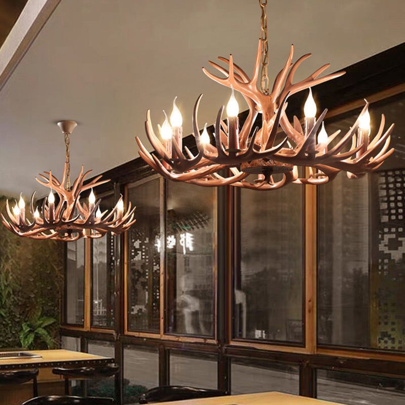 6/8 Lights Resin Chandelier Pendant Lighting Countryside Brown Branch Restaurant Ceiling Hang Fixture