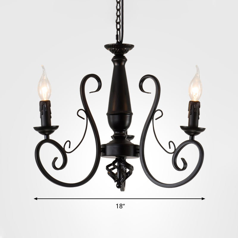 Black Candle Hanging Chandelier Traditionary Metal 3/4/5 Lights Living Room Ceiling Pendant Light with Curly Arm