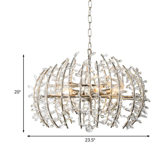 Caged Dining Room Chandelier Pendant Light Traditional Crystal 5 Lights Silver Ceiling Lamp