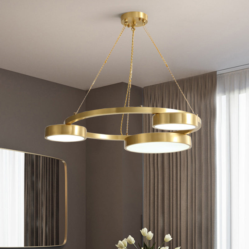 Postmodern Round Hanging Light Metal 3 Lights Dining Room Ceiling Chandelier in Brass