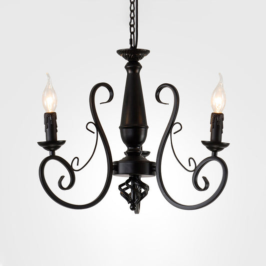 Black Candle Hanging Chandelier Traditionary Metal 3/4/5 Lights Living Room Ceiling Pendant Light with Curly Arm