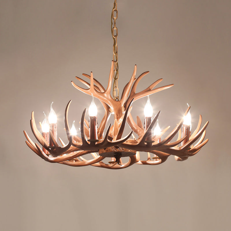 6/8 Lights Resin Chandelier Pendant Lighting Countryside Brown Branch Restaurant Ceiling Hang Fixture