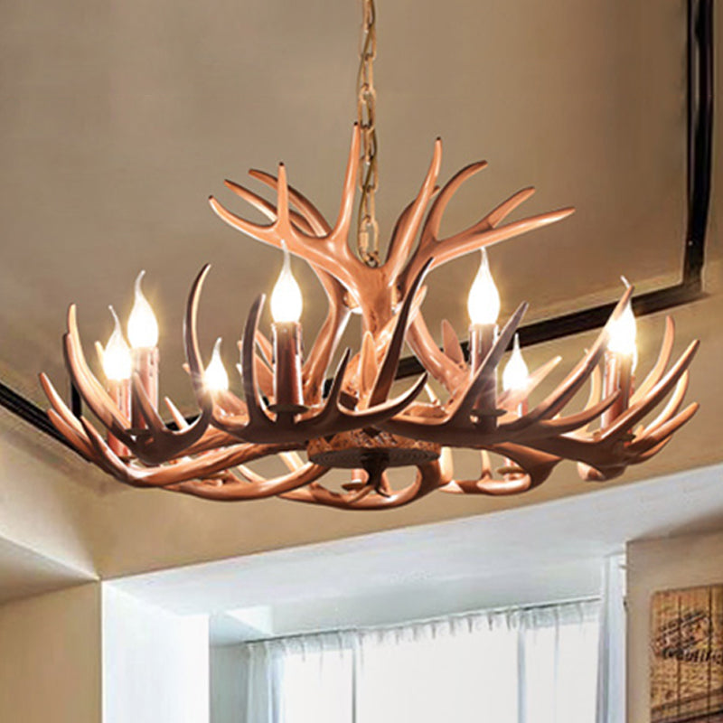 6/8 Lights Resin Chandelier Pendant Lighting Countryside Brown Branch Restaurant Ceiling Hang Fixture