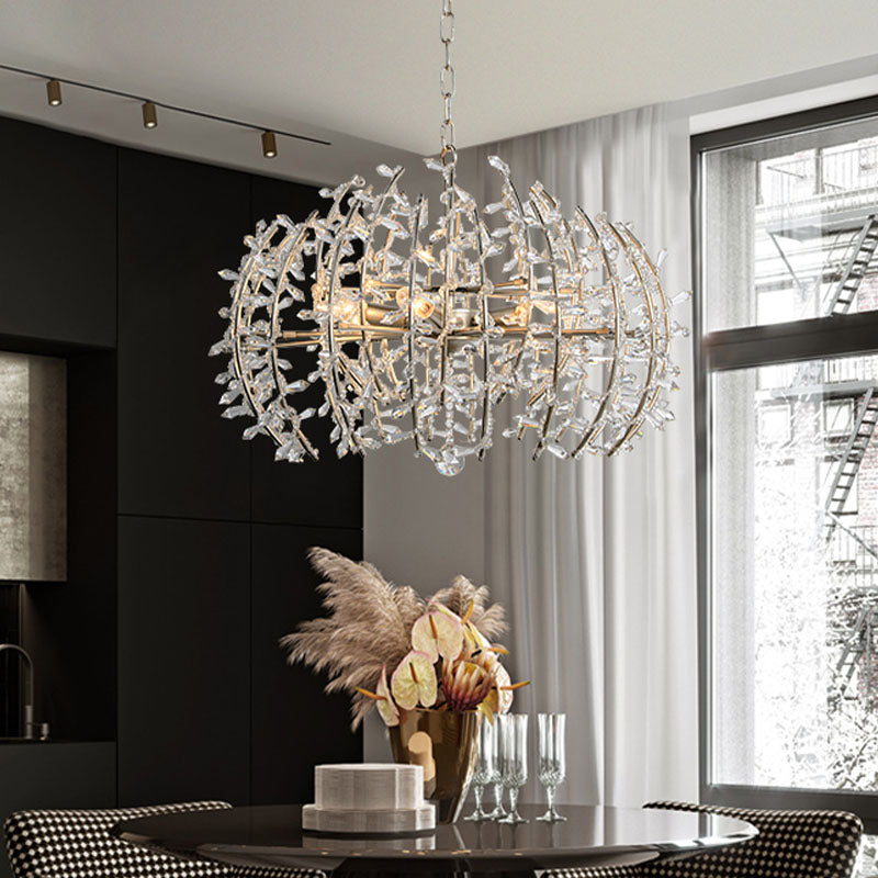 Caged Dining Room Chandelier Pendant Light Traditional Crystal 5 Lights Silver Ceiling Lamp