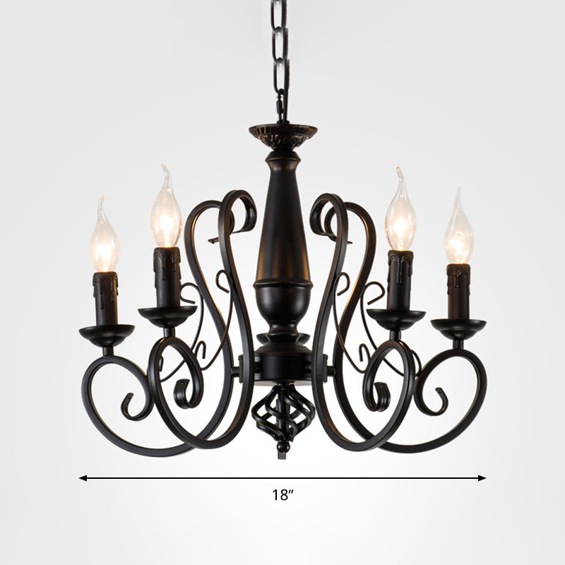 Black Candle Hanging Chandelier Traditionary Metal 3/4/5 Lights Living Room Ceiling Pendant Light with Curly Arm