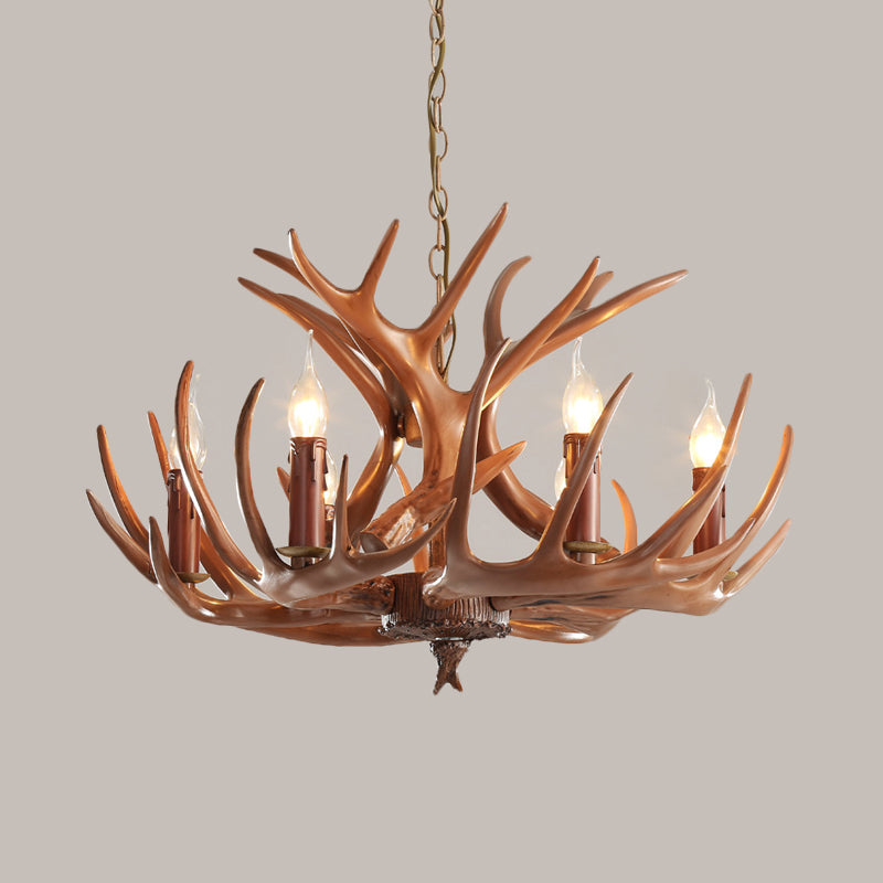 6/8 Lights Resin Chandelier Pendant Lighting Countryside Brown Branch Restaurant Ceiling Hang Fixture