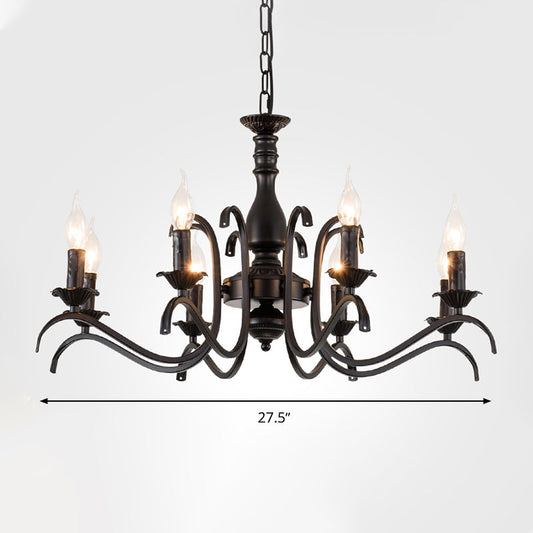 Metal Candle Shaped Ceiling Chandelier Antique 3/5/6 Lights Beedroom Hanging Pendant Light in Black
