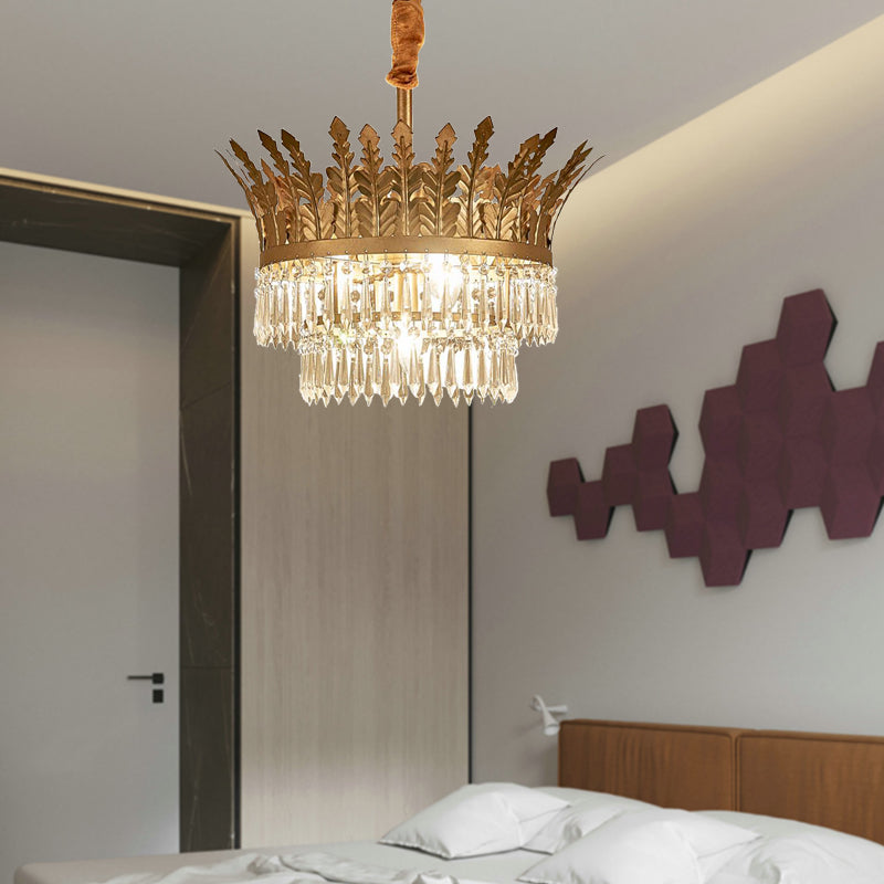 K9 Crystal 2-Tier Hanging Chandelier Traditional 3/4 Lights Gold/Antique Bronze Ceiling Lamp for Living Room