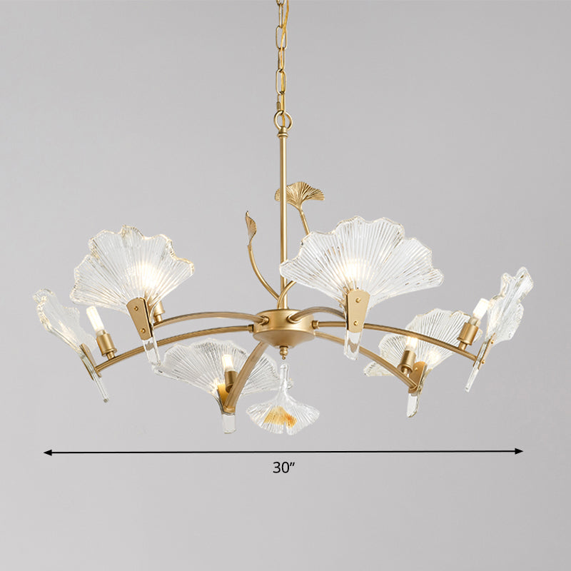 6/8 Lights Leaf-Shaped Ceiling Chandelier Rustic Brass Crystal Hanging Pendant Light for Living Room