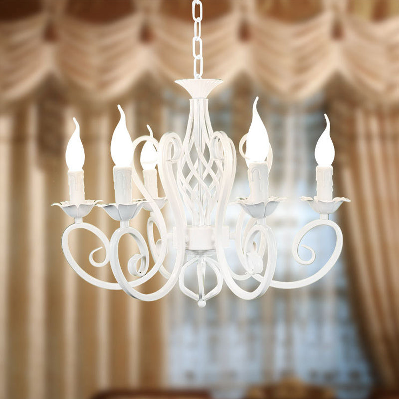 Metal Sputnik Chandelier Lighting Traditional 3/5/6 Lights Living Room Hanging Ceiling Lamp in White/Green