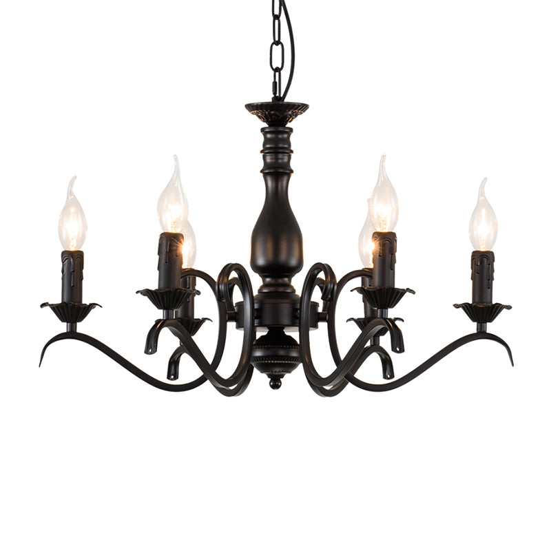 Metal Candle Shaped Ceiling Chandelier Antique 3/5/6 Lights Beedroom Hanging Pendant Light in Black