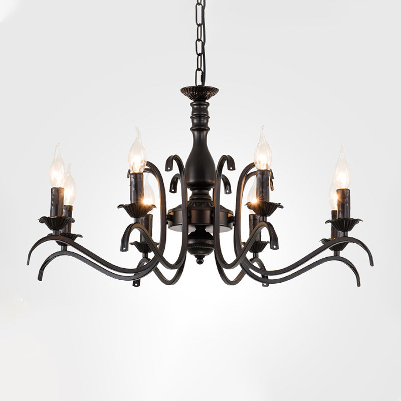 Metal Candle Shaped Ceiling Chandelier Antique 3/5/6 Lights Beedroom Hanging Pendant Light in Black