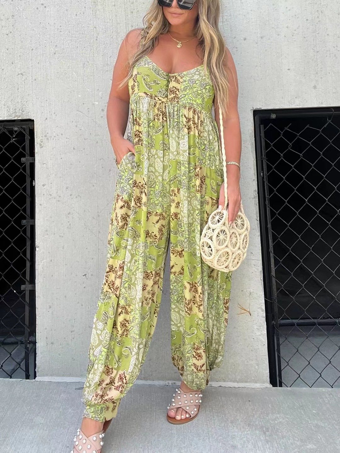 Patchwork Print Loose Jumpsuit