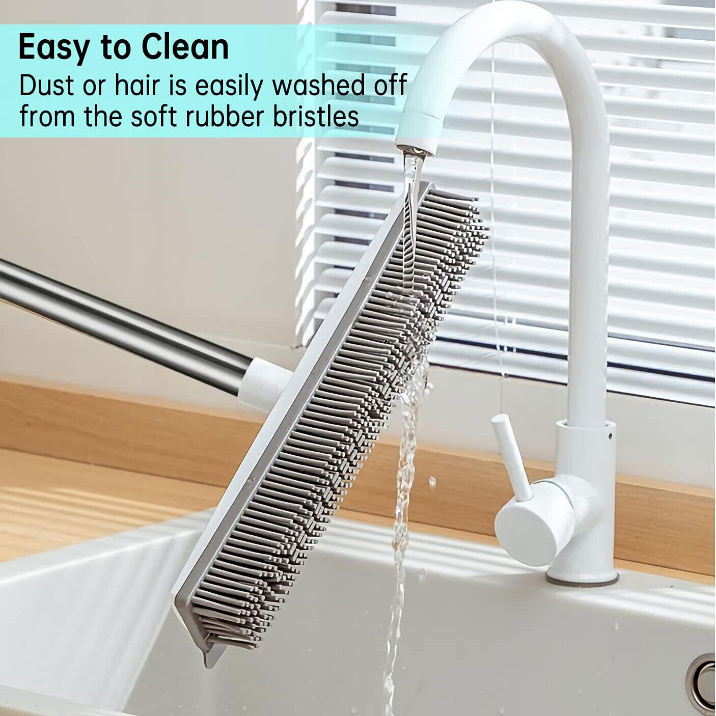 2-in-1 Rubber Broom with Adjustable Pet Hair Remover Brush