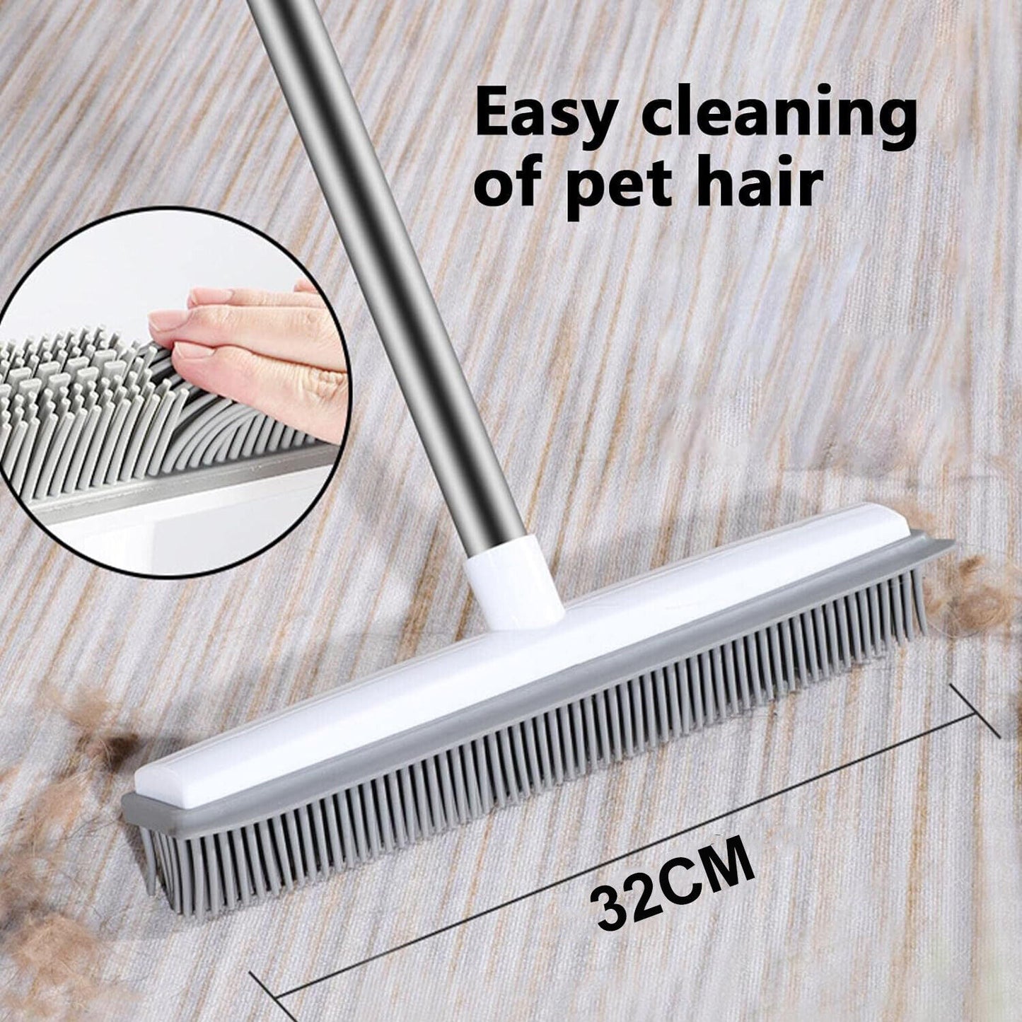 2-in-1 Rubber Broom with Adjustable Pet Hair Remover Brush