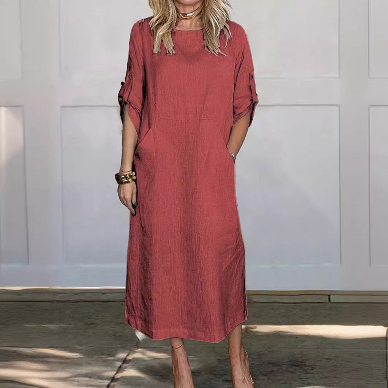 👗Women's solid color cotton and linen loose loose dresses🌟