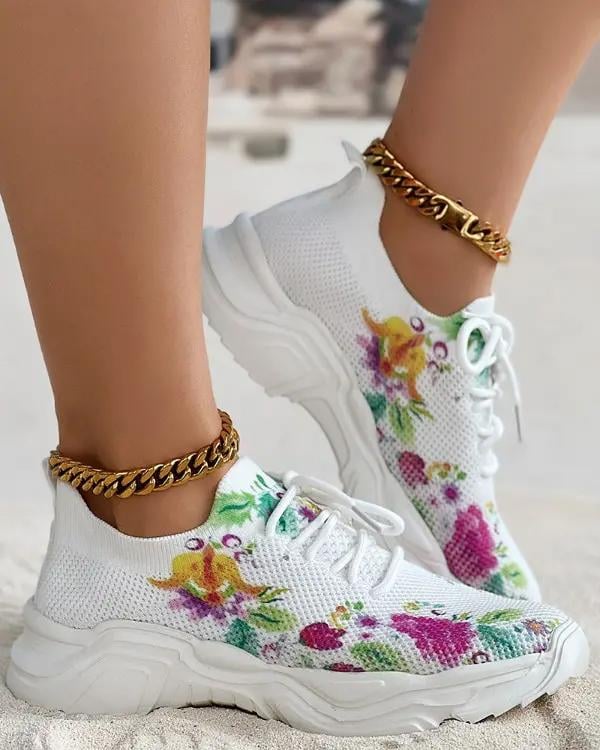 🔥HOT SALE — Floral Print Lace-up Breathable Orthopedic Sneakers