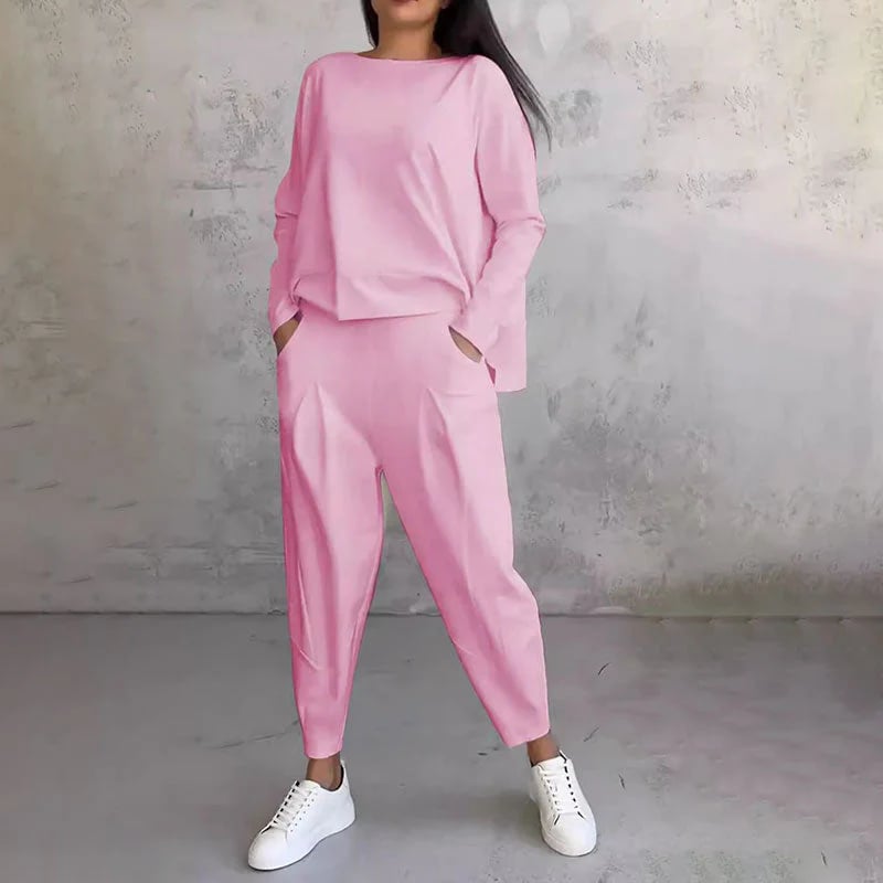 🔥Round-Neck Long-Sleeved Top & Pants 2-Piece Set