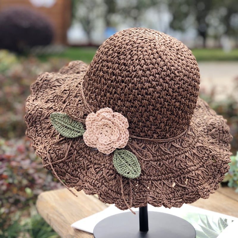 Elegant Crochet Straw Hat with Ruffle Detail