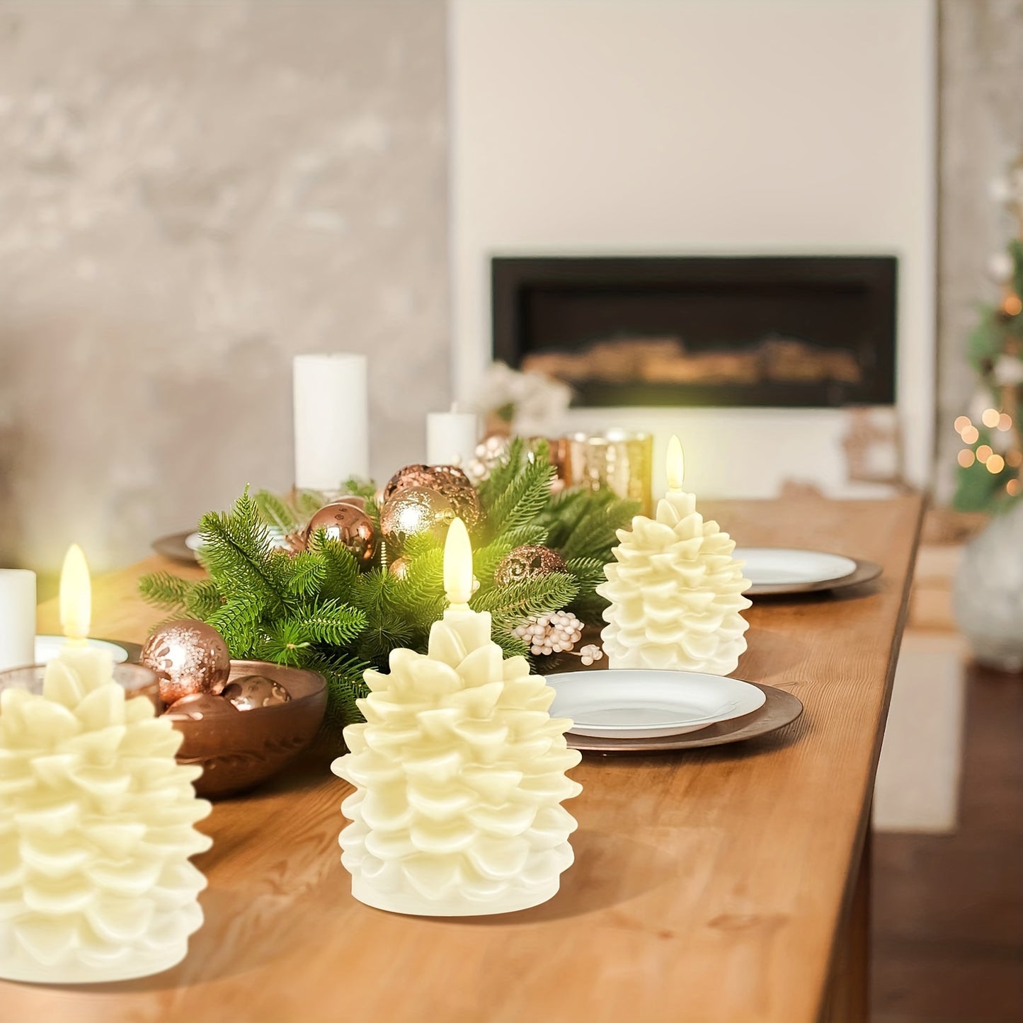 New Christmas pine cone paraffin LED bullet candle light Christmas decoration atmosphere