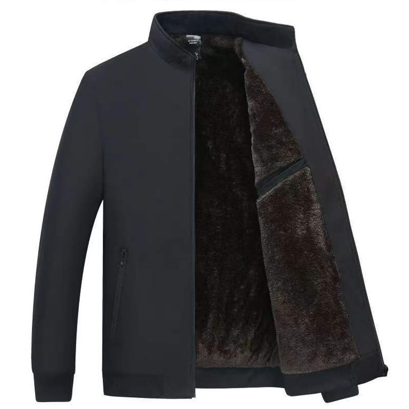 Men's Solid Color Zip Up Warm Jacket