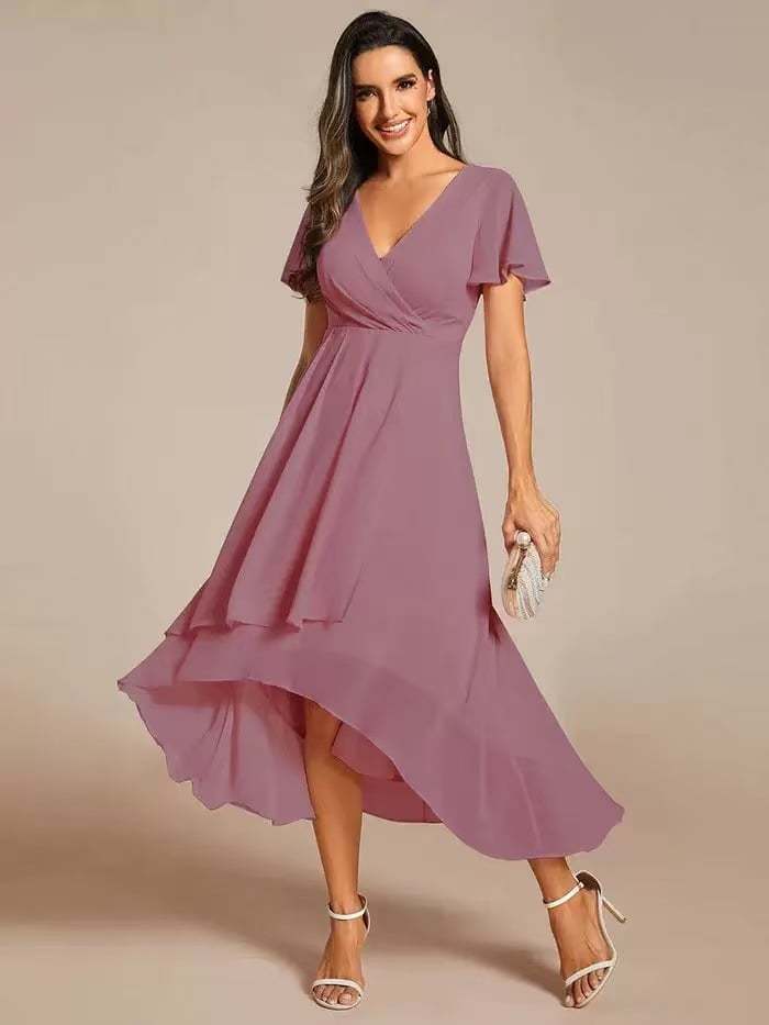 ✨Ruffles Sleeve Pleated V-Neck A-Line Midi Dress