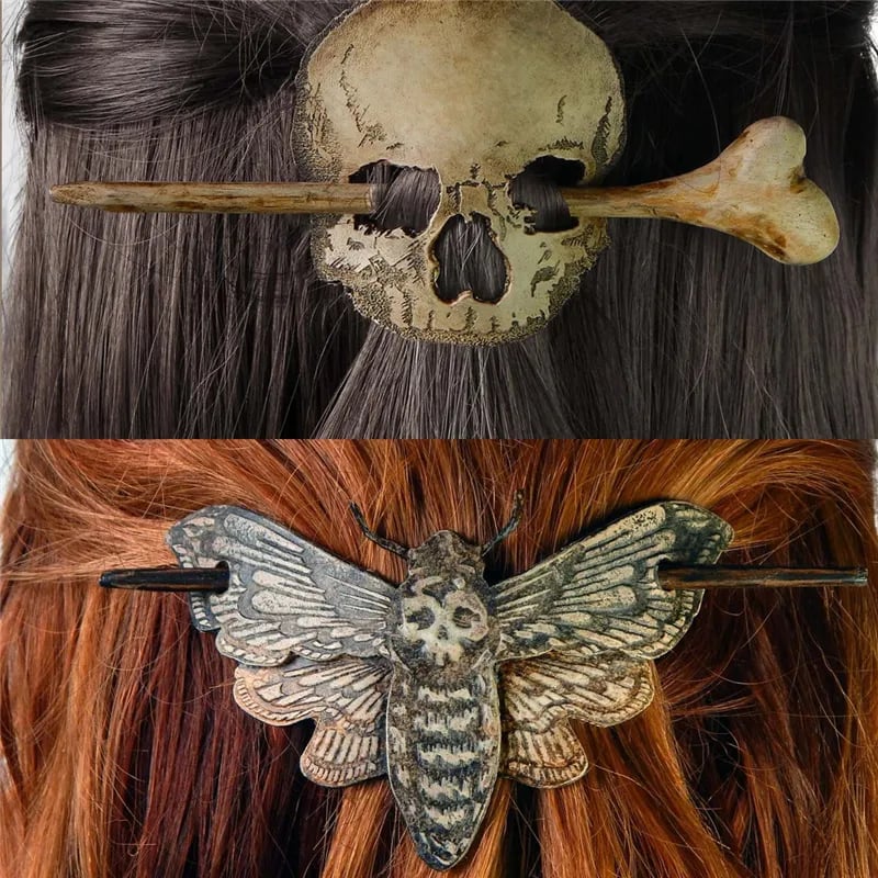 Death Moth/Skull HairPins Stick Slide with Faux Bone