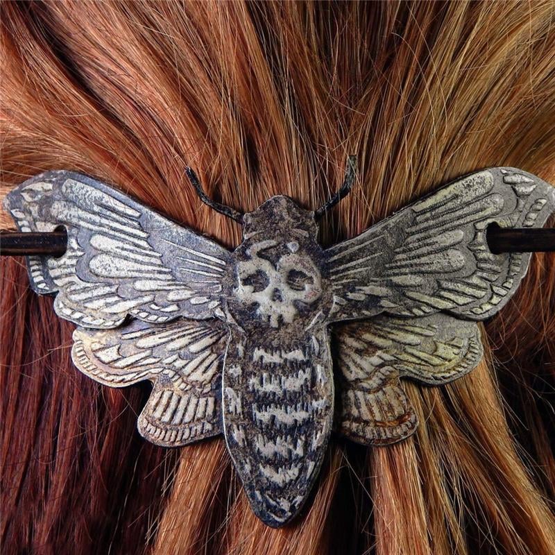 Death Moth/Skull HairPins Stick Slide with Faux Bone