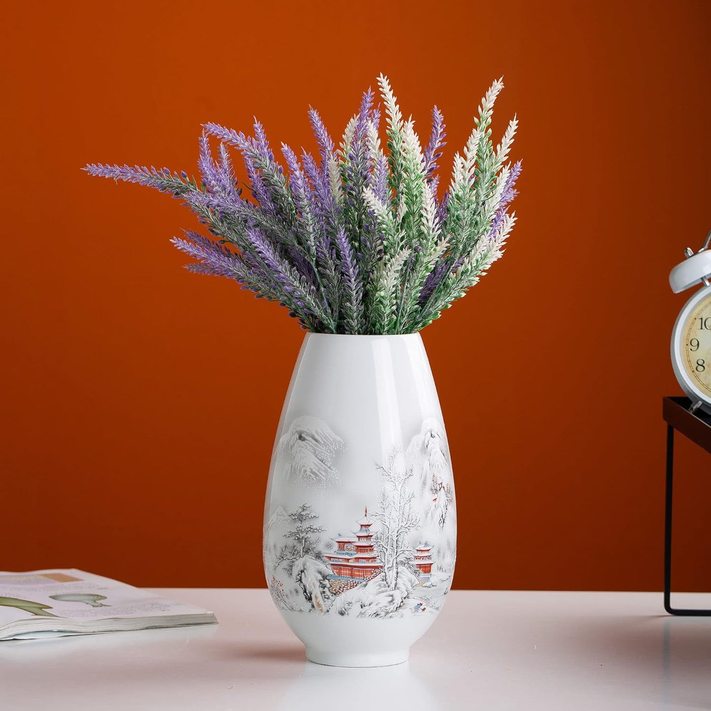 White Porcelain Vase Chinoiserie for Flowers Ceramic Boho Modern Small Shelf Decor Accents Living Room Jingdezhen Rustic Table Fireplace Farmhouse Objects Long Egg Shell Jar Gifts