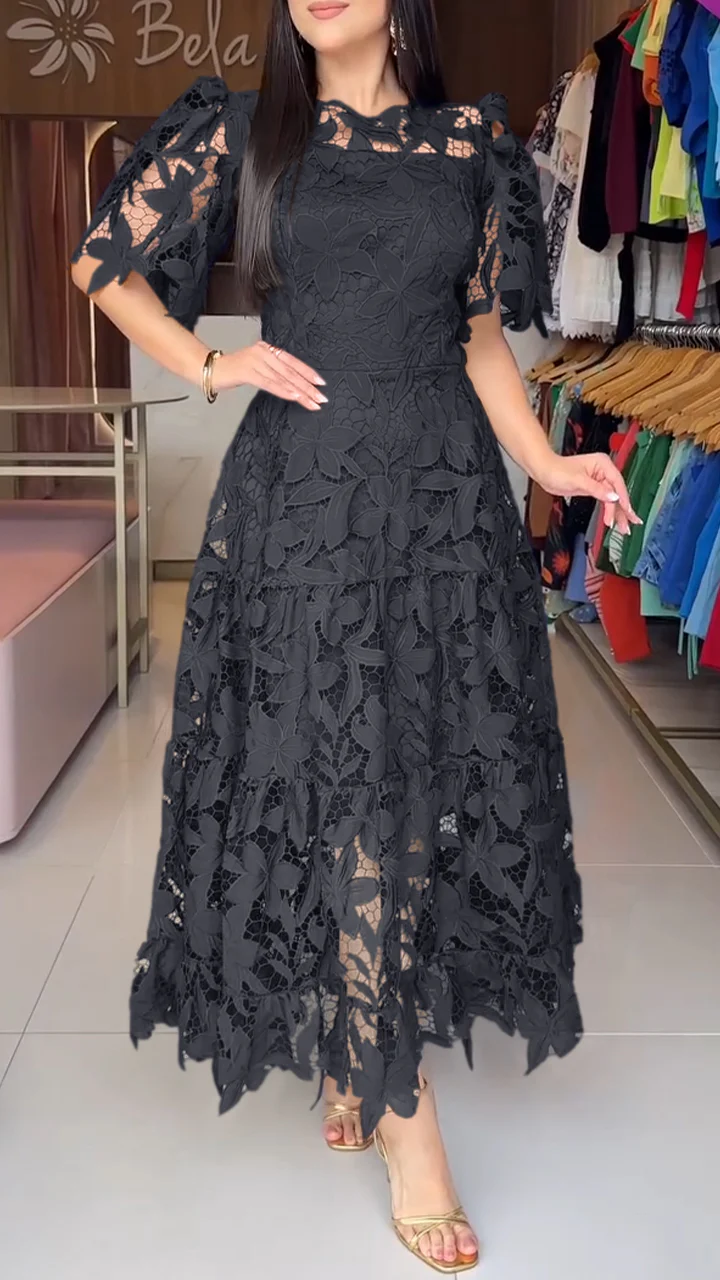 💮💕[Summer new product]Women's short-sleeved lace hollow dress