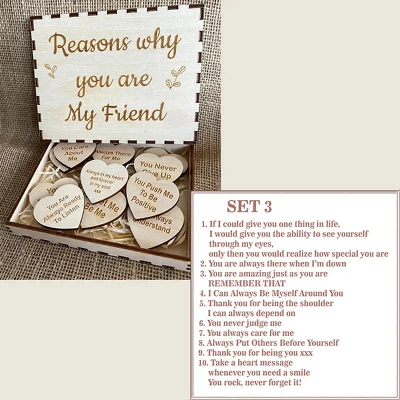 🎁Why You Are My Friend Wooden Box and Heart Tokens