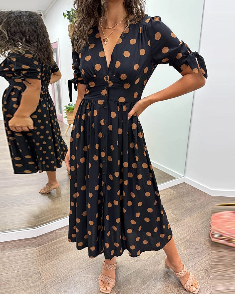 🔥🌷Promotion 48% OFF - 💃Deep V-neck polka-dot dress