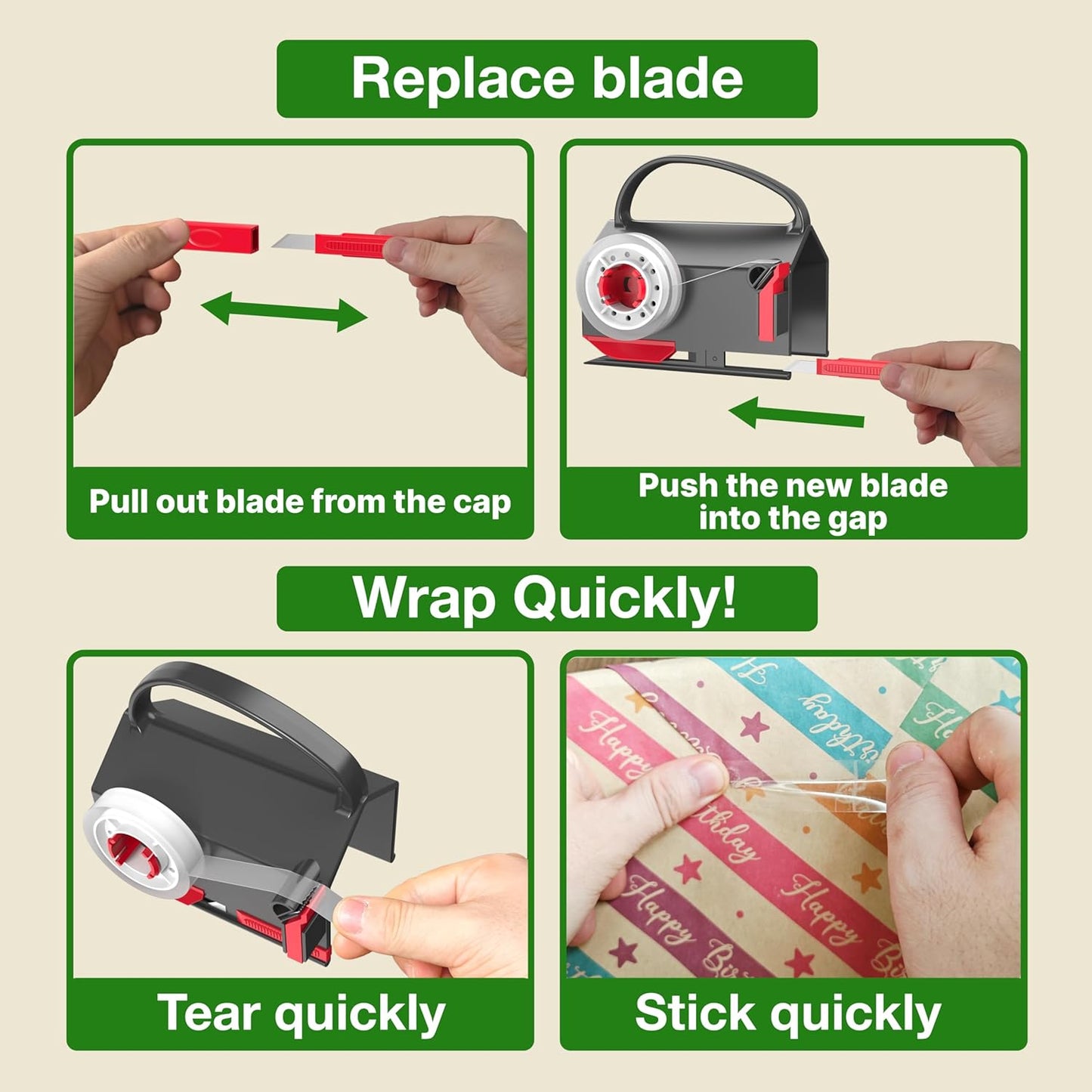 🎁🤩Wrapping paper cutter & tape dispenser dual use