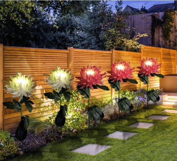 SPRING ARTIFICIAL Chrysanthemum SOLAR GARDEN STAKE LED