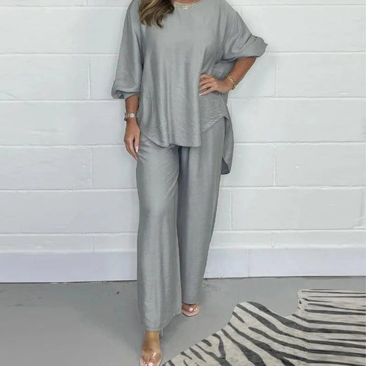 💕Women's Long Sleeve Blouse and Wide Leg Pants Set